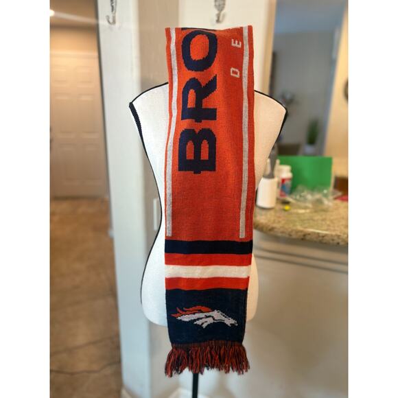 Denver Broncos NFL Football Neck Scarf Orange Blue Fringed Soft Knit Unisex - Picture 3 of 6